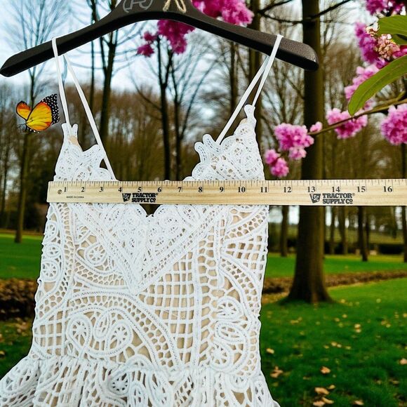 NWT Chicwish Fairycore Dress Medium White Crochet Lace Cross Back Cami Lined - Picture 4 of 11